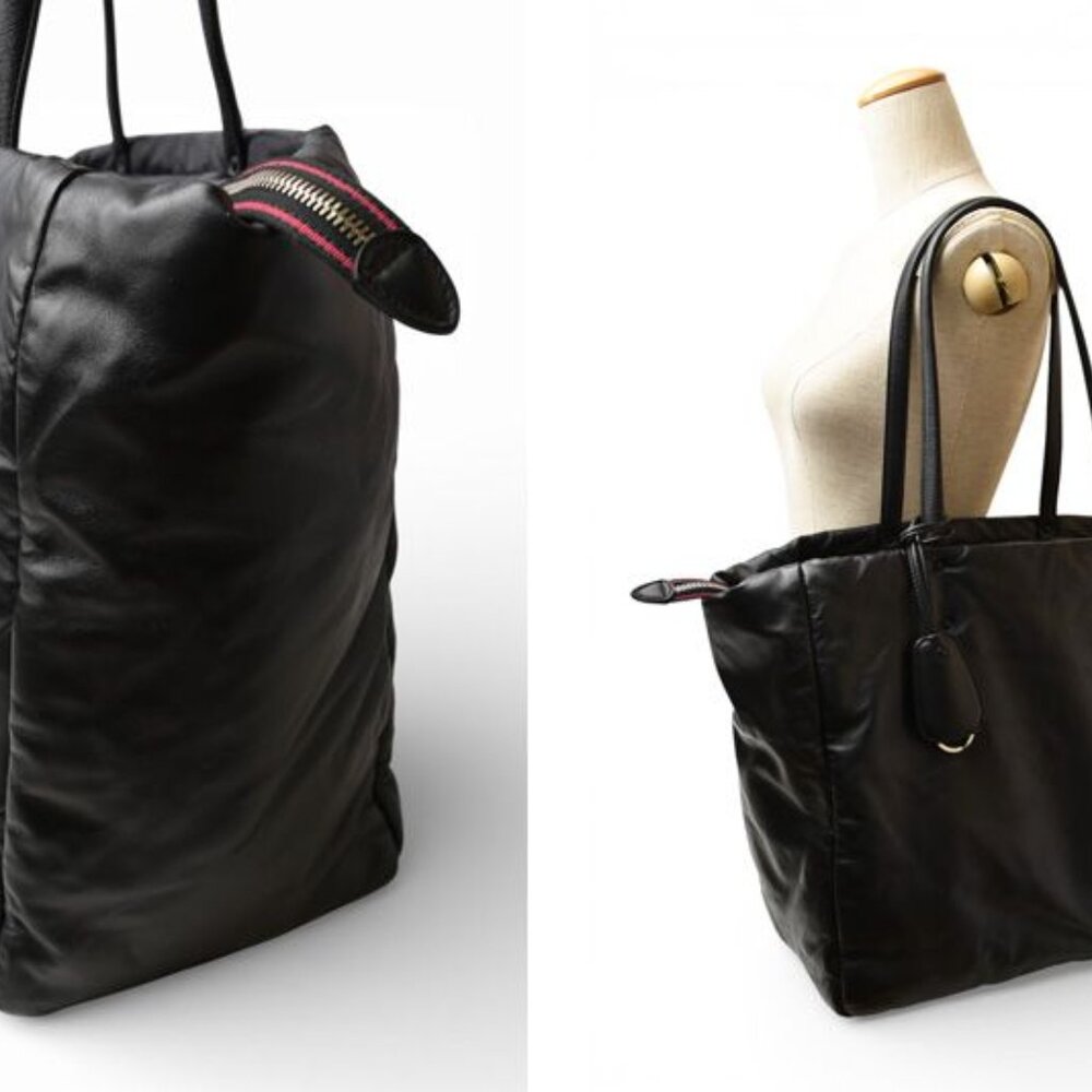 Prada Tote Logo Leather Black Pink - Picture 2 of 13